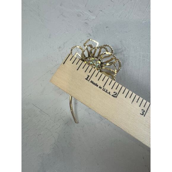 Vintage Sarah Coventry Aurora Borealis Flower Brooch Gold-Tone Open Petal MCM - Picture 5 of 7